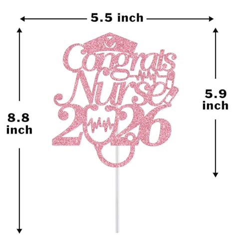 Congrats Nurse 2026 Cake Topper - Pink Glitter for Graduation