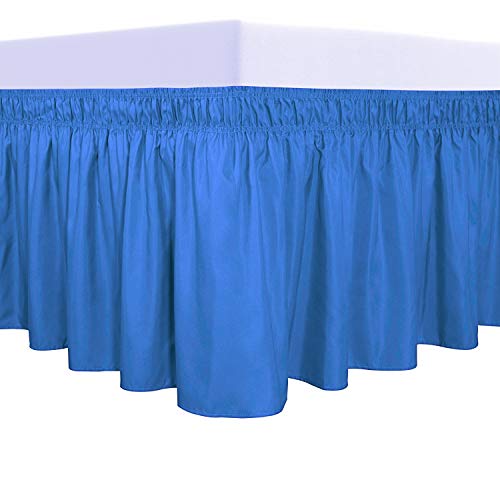 PureFit Wrap Around Ruffled Bed Skirt, Blue, Queen/King Size, 14" Drop