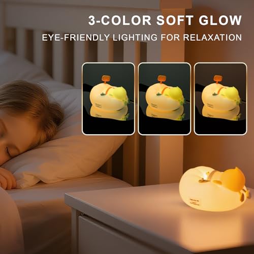 AuroraNiteBeam Duck Night Light for Kids, 7-Color Silicone Nursery Lamp