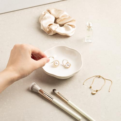 White Ceramic Jewelry Tray - Floral Ring Holder for Women