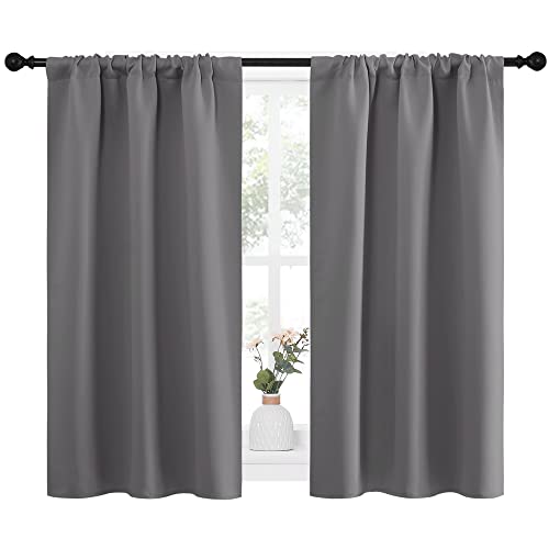 NICETOWN Grey Blackout Curtains - 34"W x 45"L Rod Pocket Panels (Set of 2)
