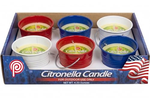 Citronella Candles in Patriotic Buckets - 6 Pack for Outdoor Use