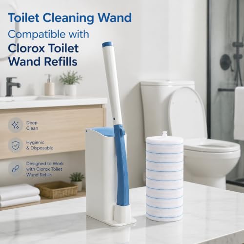 Disposable Toilet Brush Starter Set with 10 Refill Pads - Wall-Mounted