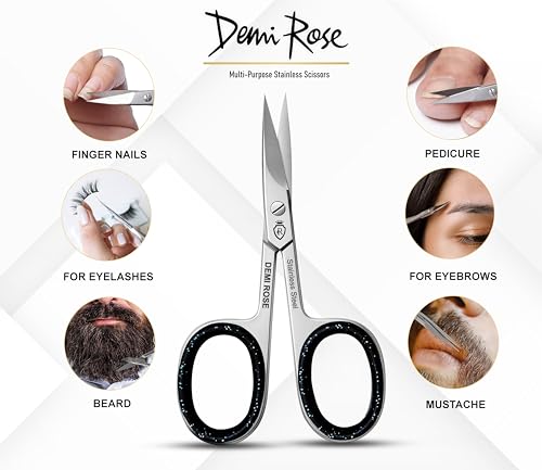 DEMI ROSE Curved Nail Scissors & Precision Grooming Cuticle Scissors