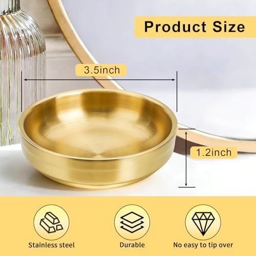 Gold Stainless Steel Jewelry Tray - Small 3.5" Ring Holder Dish (Style 1)