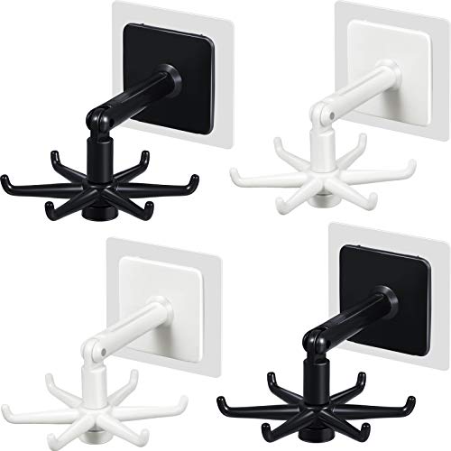 Jetec 4-Piece 360° Rotating Self-Adhesive Folding Hooks - Black & White
