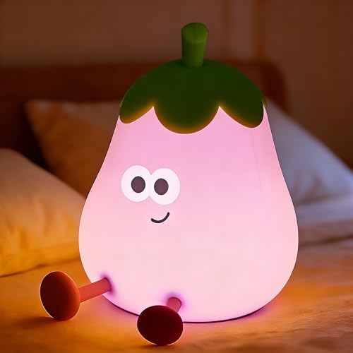 Eggplant Night Light - Cute Silicone Lamp, Dimmable LED for Kids