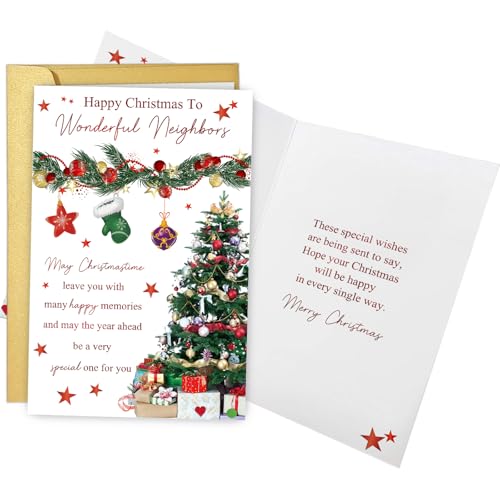 Heartfelt Christmas Card for Wonderful Neighbors - Merry Xmas Greeting Card for Him Her - Spercy