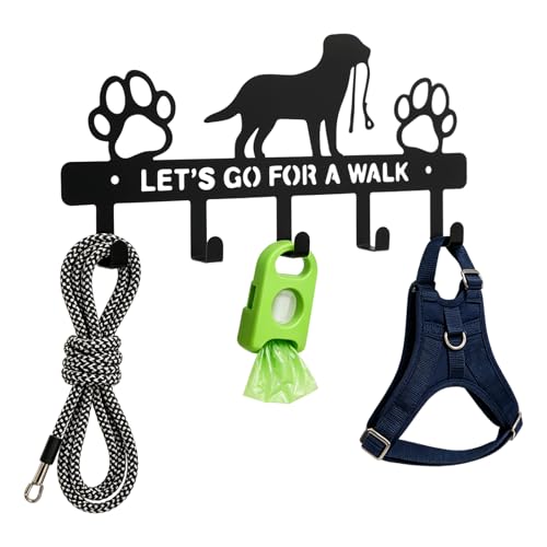 Wall-Mounted Dog Leash Holder with 5 Hooks | Key & Collar Organizer