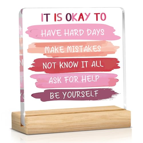 Mindfulness4 Acrylic Desk Sign - Motivational Office Decor with Wood Base