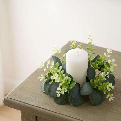 2 Pack Artificial Eucalyptus Candle Rings for Pillar Candles, 9-Inch Greenery