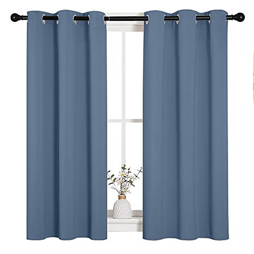 NICETOWN Stone Blue Kitchen Curtains 34" W x 45" L 2-Piece Set Blackout Drapes