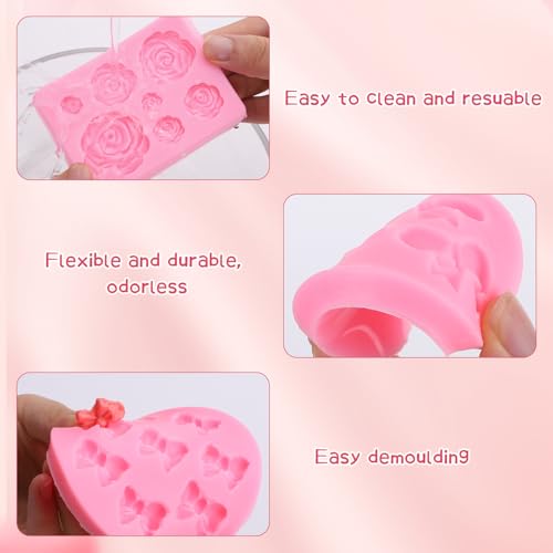 Pimoys Flower & Bow Silicone Molds for Chocolate, Candy & Cake Decorating