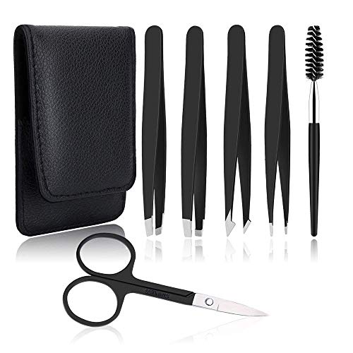 Professional Stainless Steel Tweezers Set with Travel Case - 6 Piece Kit