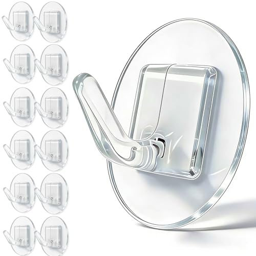 Fzundken Round Small Adhesive Wall Hooks - Damage-Free Transparent Towel & Coat Hooks, Set of 20