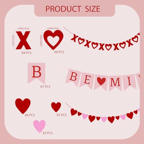 Valentine's Day XOXO Heart Banner Garland Set - 3 PCS Decorations