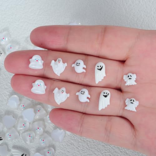 MOLILON 3D White Ghost Resin Nail Charms for Halloween Manicure Art
