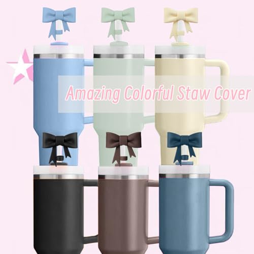 6Pcs Silicone Straw Toppers Covers for Stanley Cups 40/30oz 10mm(0.4in) Dust-Proof Bow Straw Covers Toppers Suitbale for Stanley Cup Accessories Reusable Straws Caps (Colorful F)