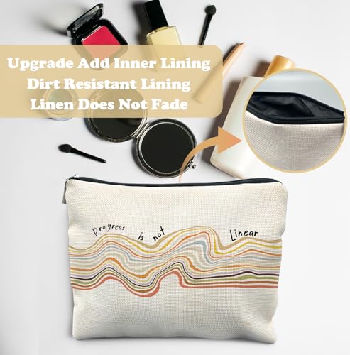 Progress Is Not Linear Linen Makeup Bag Inspirational Travel Pouch