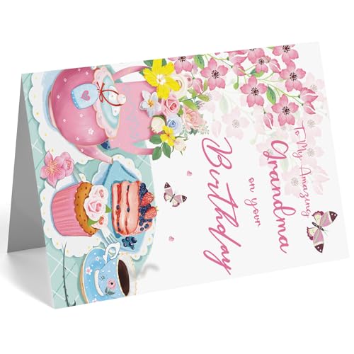 Floral Birthday Card for Grandma - Heartfelt Tea Party Design