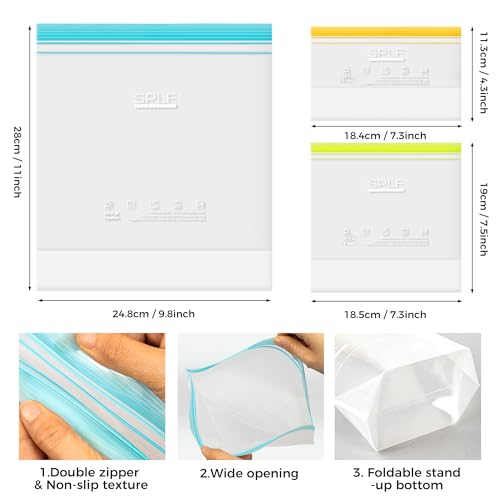 SPLF 8 Pack Reusable Gallon Freezer Bags - Leakproof Food Storage Bags