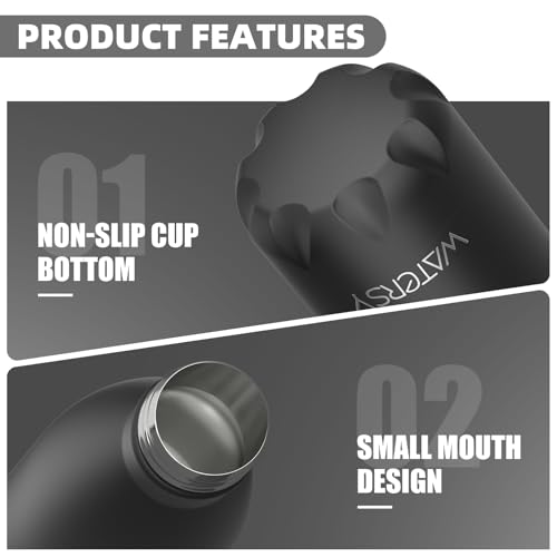 WATERSY Black Stainless Steel Insulated Water Bottle 17oz