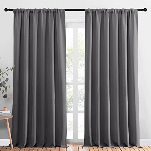 NICETOWN Thermal Insulated Blackout Curtain Panels - 70x95 inches, Grey (2 Panels)