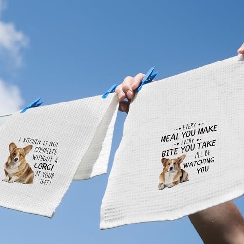Funny Corgi Kitchen Dish Towels Set of 2 Dog Lover Microfiber Hand Towels
