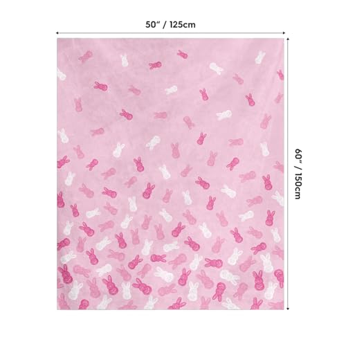 Horaldaily Pink Bunny Flannel Throw Blanket, Soft Plush Fleece 50x60 Inch