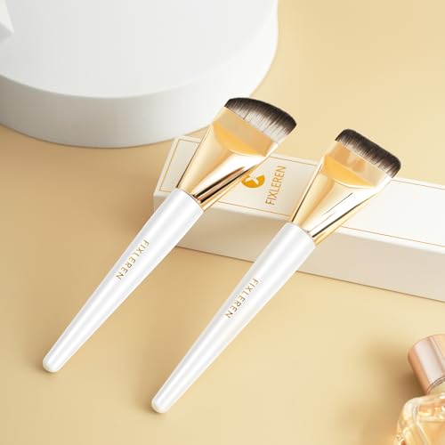 Fixleren Flat Foundation Brush 2 Pcs - Premium Synthetic Makeup Face Brush for Liquid Foundation and Concealer Blending (White)
