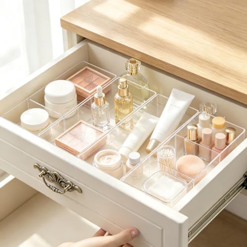 Clear Acrylic 3-Compartment Makeup Organizer Tray for Vanity Storage