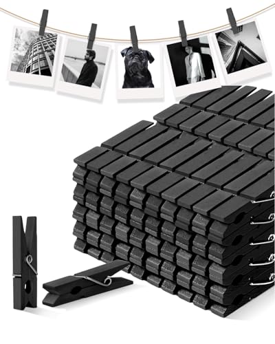 SF SOONEAT 1.9-Inch Black Wooden Clothespins - 100 Pack Mini Craft Clips