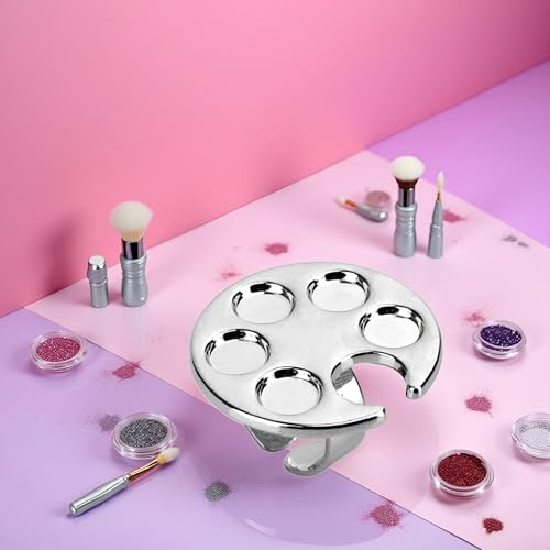 WaigN Silver Metal Mini Manicure Palette with Finger Ring for Nail Art
