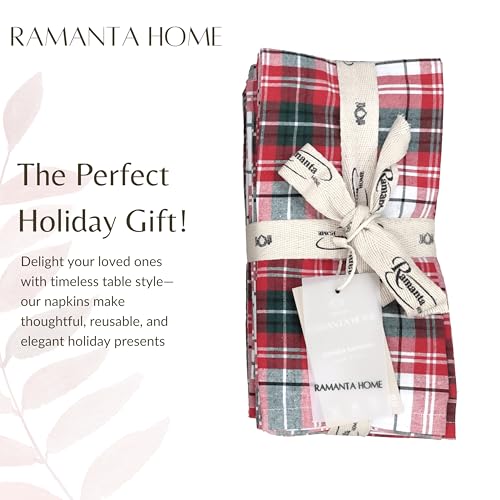 Red Plaid Tartan Cloth Napkins Set of 4 - 18x18 Inches, Cotton