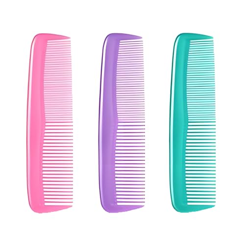 Hession 3 Pack Colorful Pocket Hair Combs Fine and Wide Tooth Plastic Combs