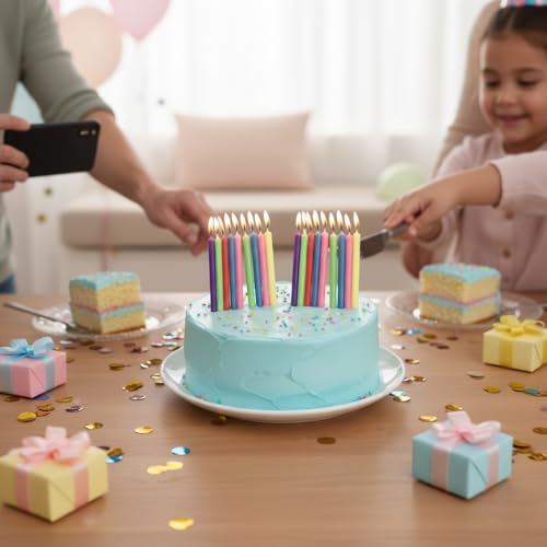 12 Neon Birthday Candles for Cake & Cupcake Celebrations