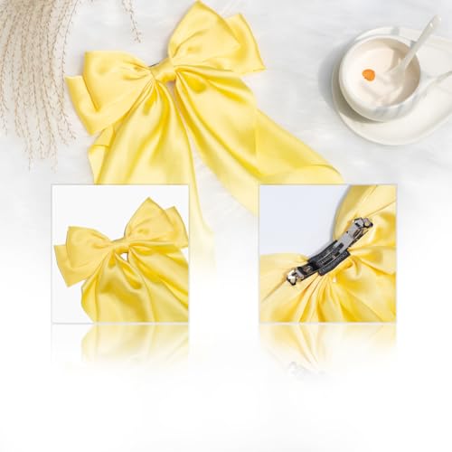 Yellow Silk Satin Hair Bow Clip for Women and Girls Oversized