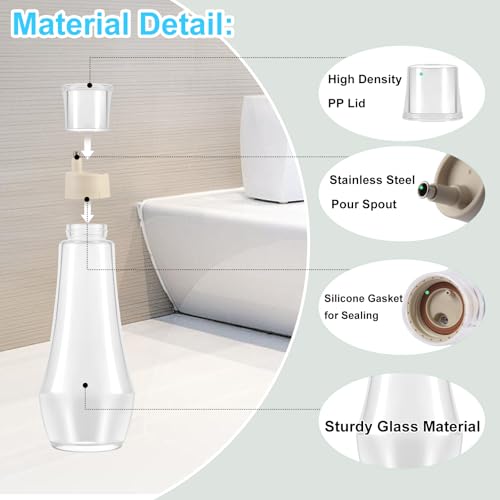 Tiyafuro 1p Glass Mouthwash Dispenser with Lid Cup, 8.8oz Refillable Bathroom Container