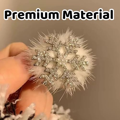 Snowflake Hair Clips 6-Piece Set - Plush Rhinestone Winter Hair Barrettes