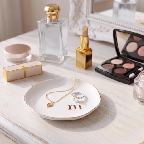 Initial M Ceramic Jewelry Tray - Personalized White Trinket Dish
