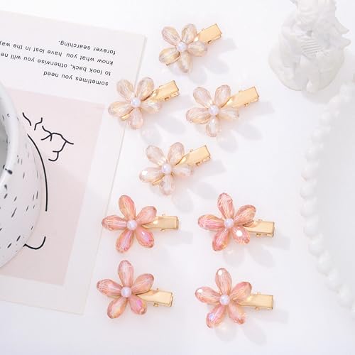 Campsis 8PCS Small Flower Hair Claws Pearl Crystal Mini Barrettes
