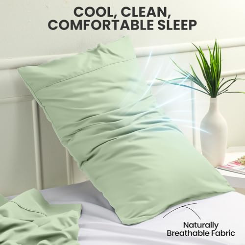 Utopia Bedding King Size Pillow Cases, Set of 4, Sage Microfiber Covers