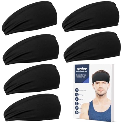 6PCS Moisture Wicking Men's Athletic Headbands - Sweat Head Bands for Sports, Running, Workout, Gym, Cycling, Football, Yoga