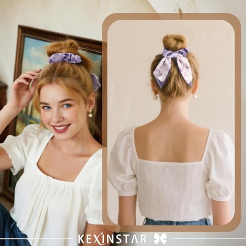 Satin Bow Scrunchies 4-Pack Elastic Hair Ribbons for Women