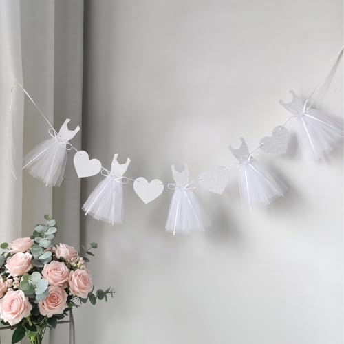 Pre-Strung White Glitter Wedding Dress Banner - 9.8ft Bridal Shower Decor