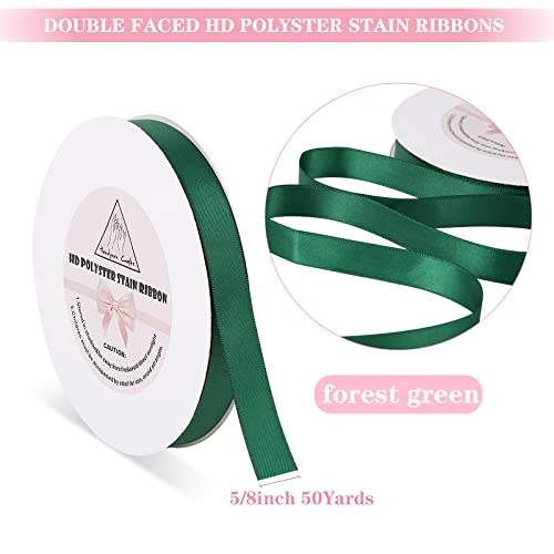 Forest Green Satin Ribbon for Gift Wrapping & Crafting, 5/8 Inch, 50 Yards - Variation: Forest Green / 5/8 Inch 50 Yards