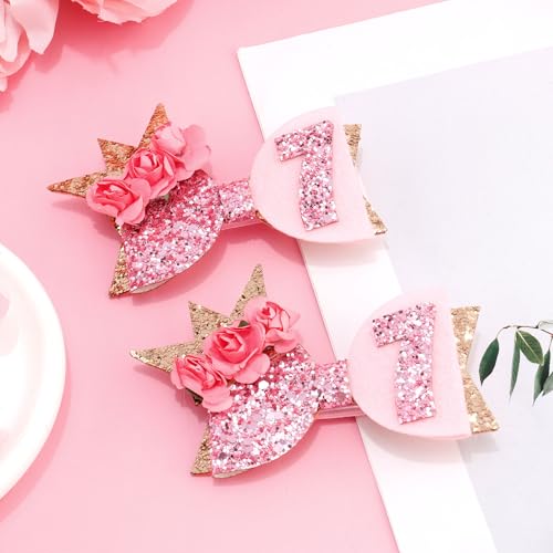 Exacoo 7th Birthday Pink Bow Hair Clips 2-Pack Glitter Hair Accessories