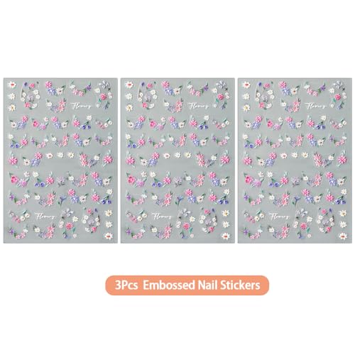 KAICCOSO 3D Embossed Floral Nail Art Stickers Daisy Spring Decals