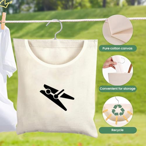 White Laundry Clothespin Bag 12x11in Hanging Clothes Pin Holder Outdoor Wardrobe