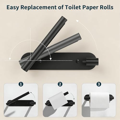 304 Stainless Steel Toilet Paper Holder - Wall Mounted Double Post, Black